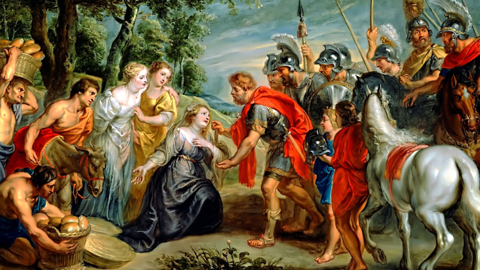 Обои Rubens David Meeting Abigail Painting in Getty Museum 1600x900