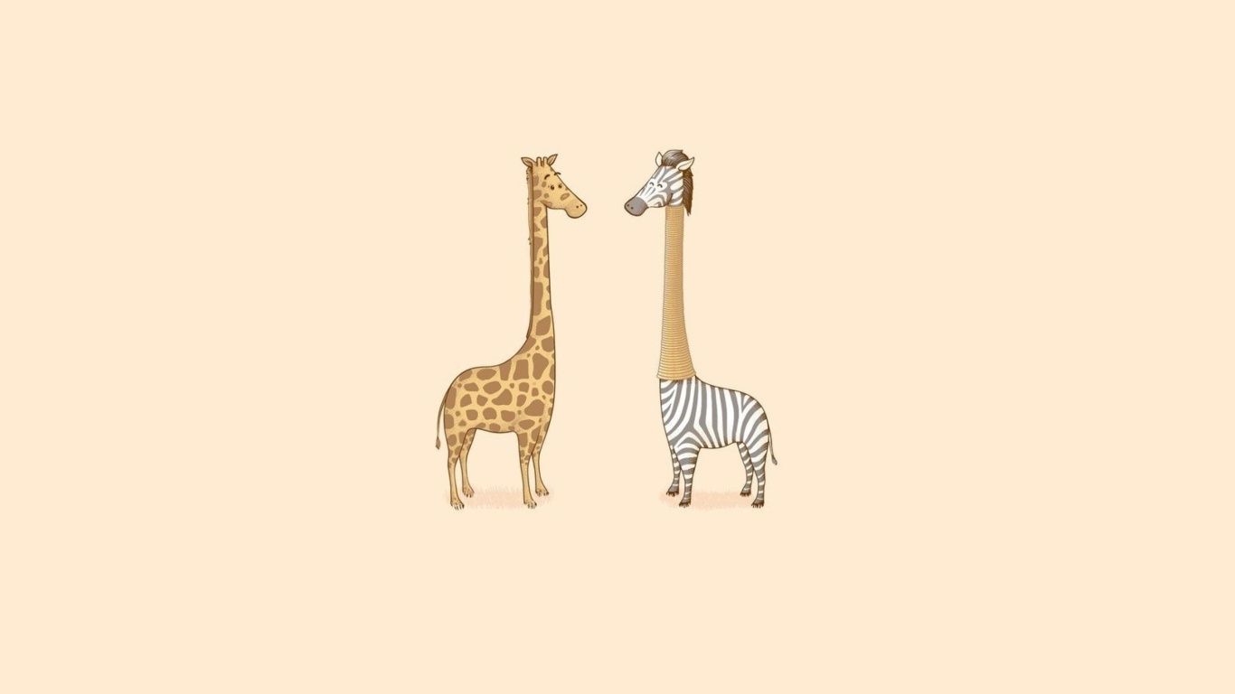 Обои Giraffe-Zebra 1366x768
