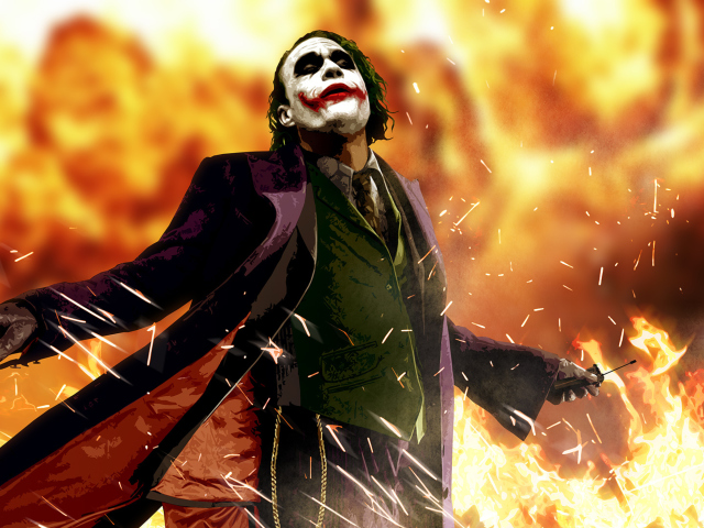 Обои Heath Ledger As Joker - The Dark Knight Movie 640x480
