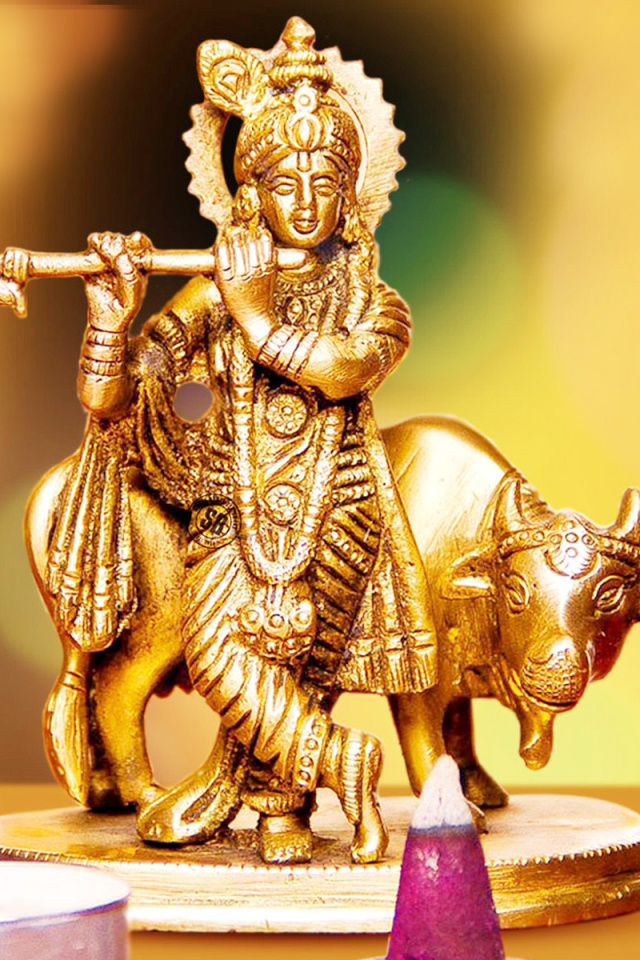 Das Lord Krishna with Cow Wallpaper 640x960