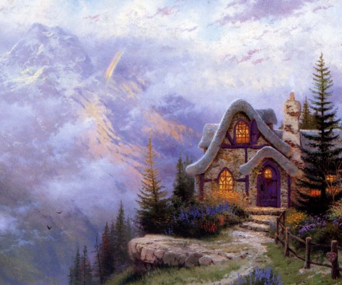Thomas Kinkade, Sweetheart Cottage wallpaper 480x400
