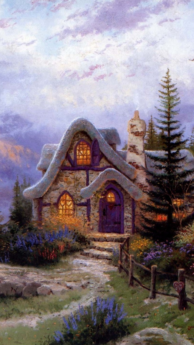 Das Thomas Kinkade, Sweetheart Cottage Wallpaper 640x1136