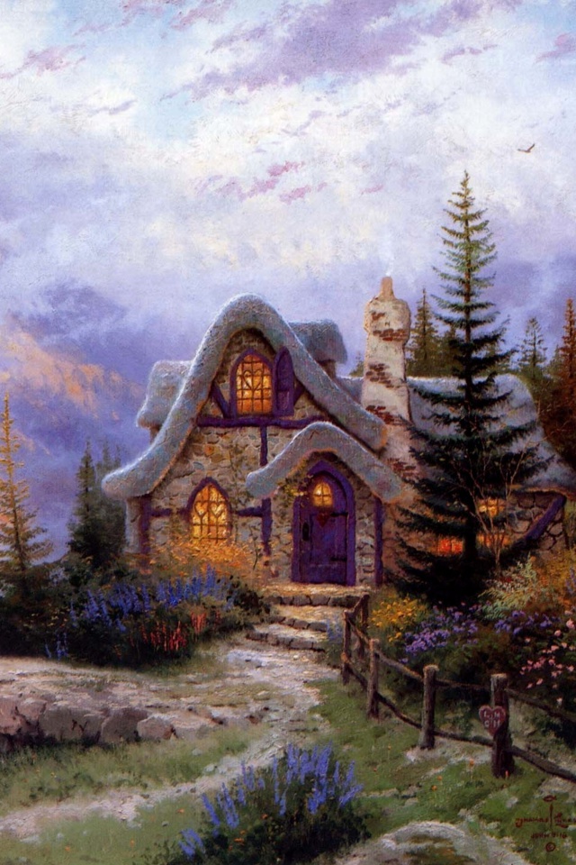 Sfondi Thomas Kinkade, Sweetheart Cottage 640x960