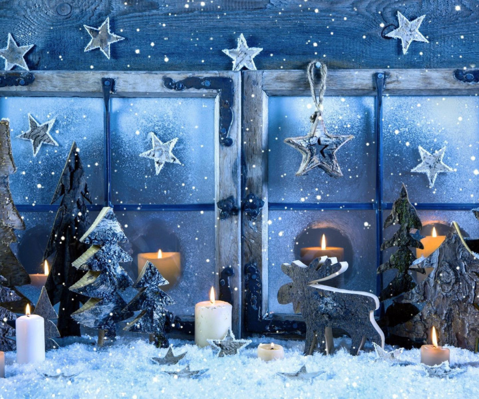 Das Christmas Window Decorations Wallpaper 960x800