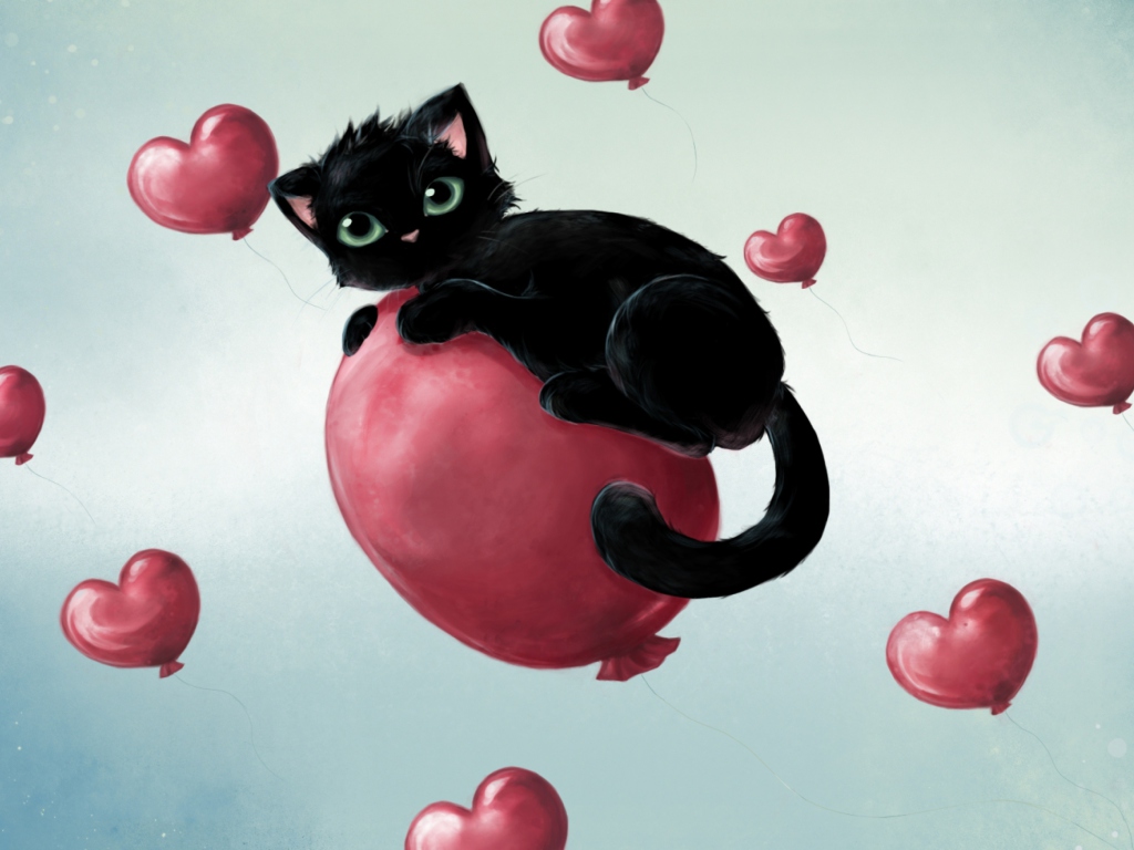 Sfondi Black Cat O Heart 1024x768