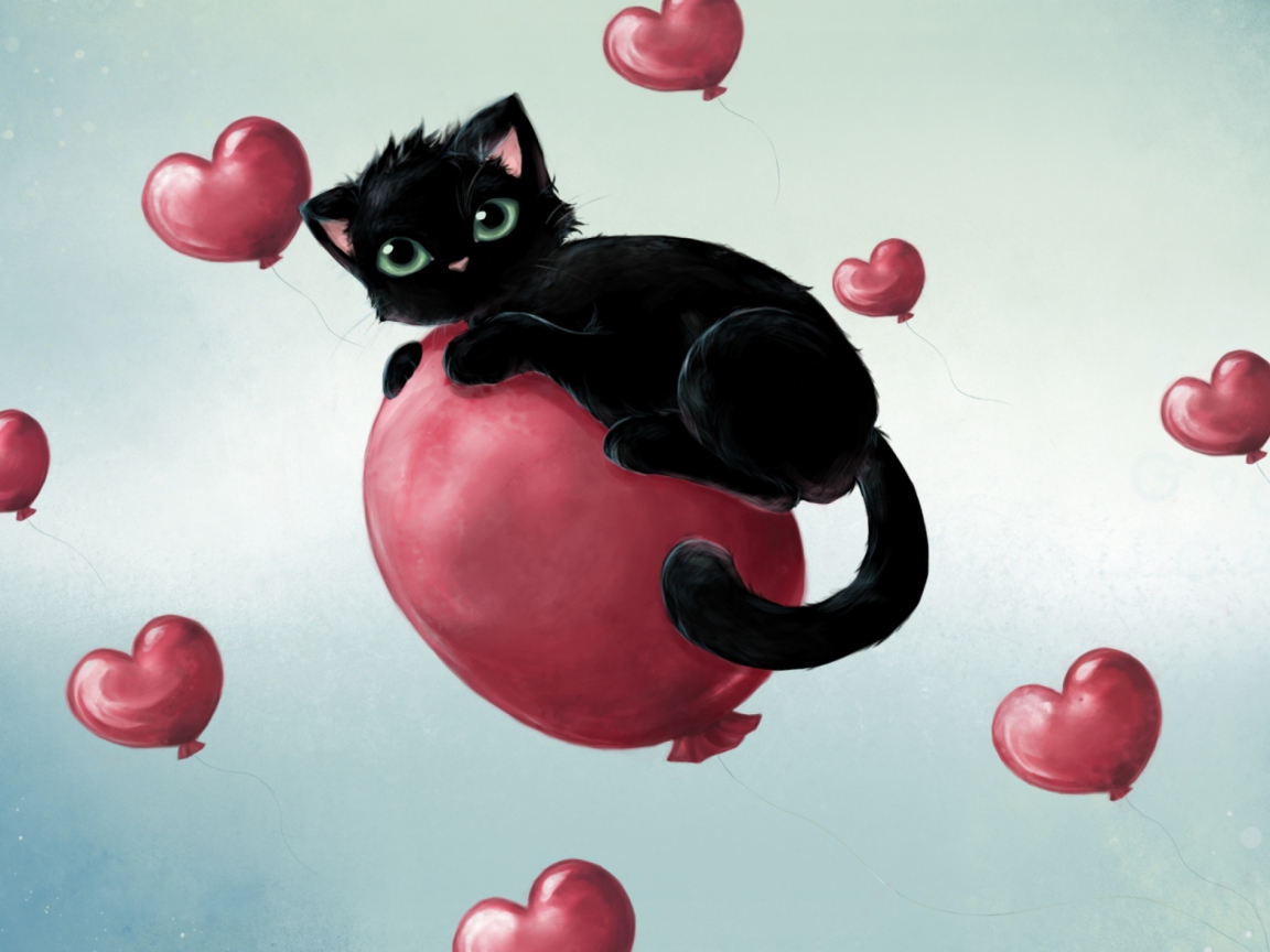 Black Cat O Heart wallpaper 1152x864