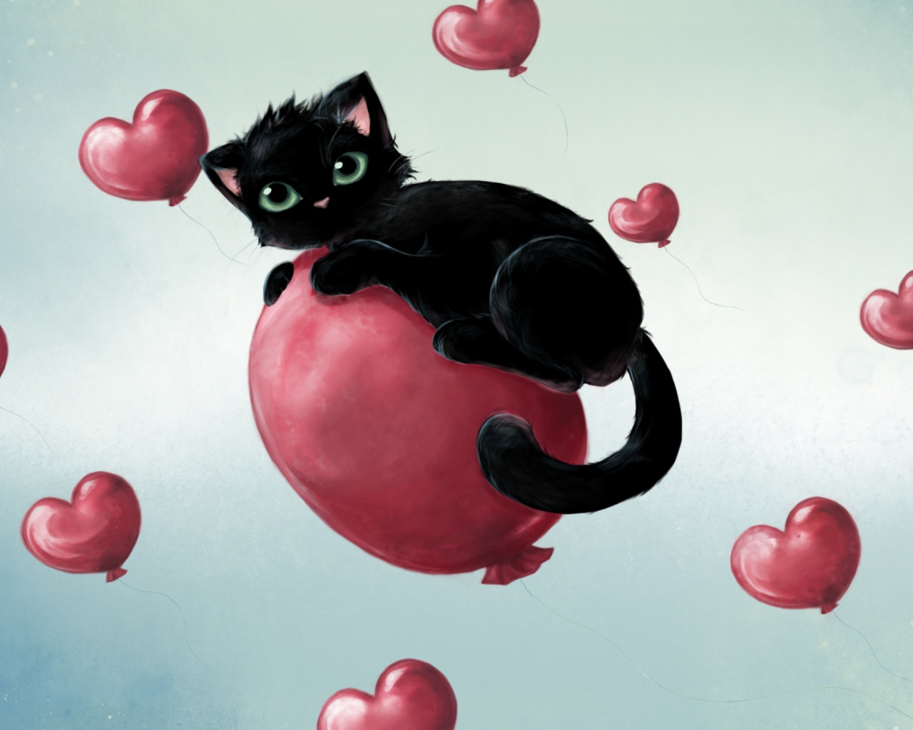 Das Black Cat O Heart Wallpaper 1280x1024