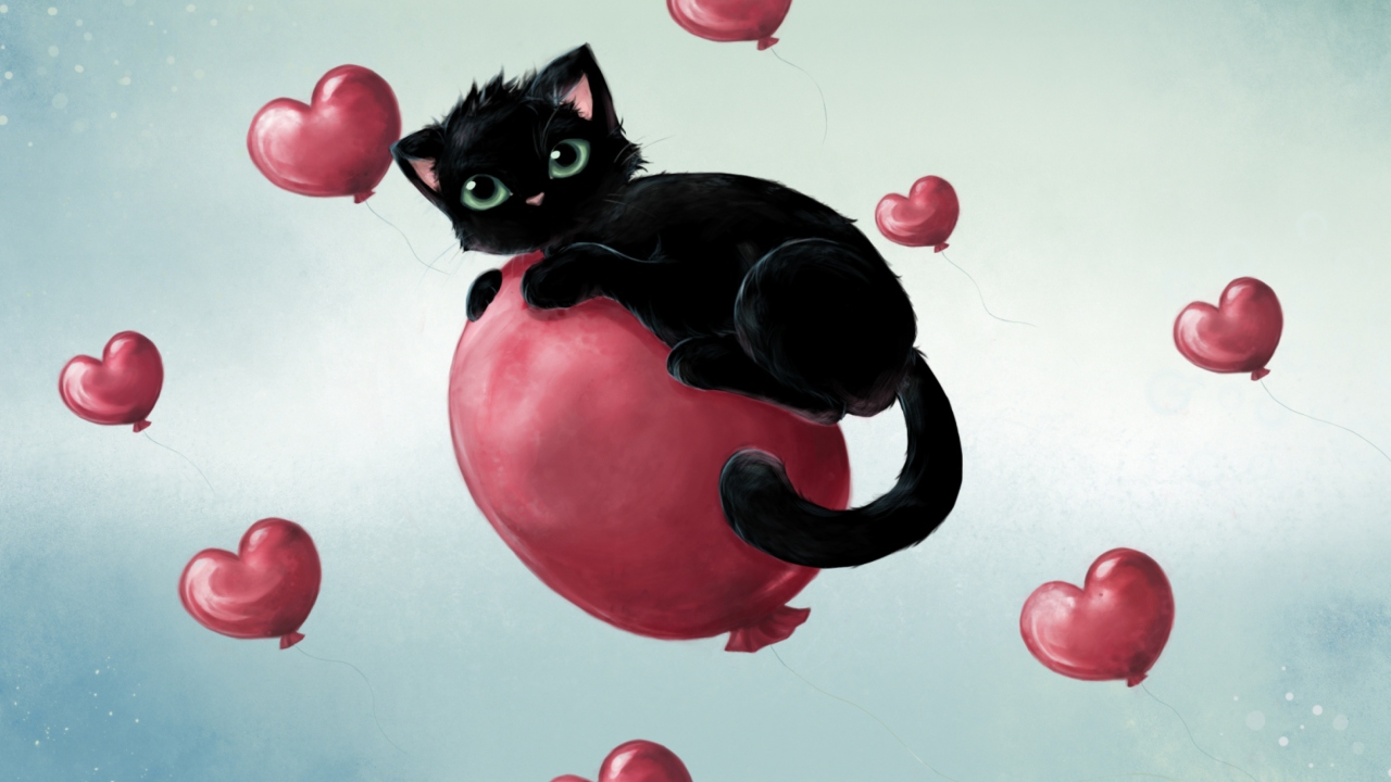 Fondo de pantalla Black Cat O Heart 1280x720
