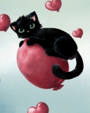 Black Cat O Heart wallpaper 128x160