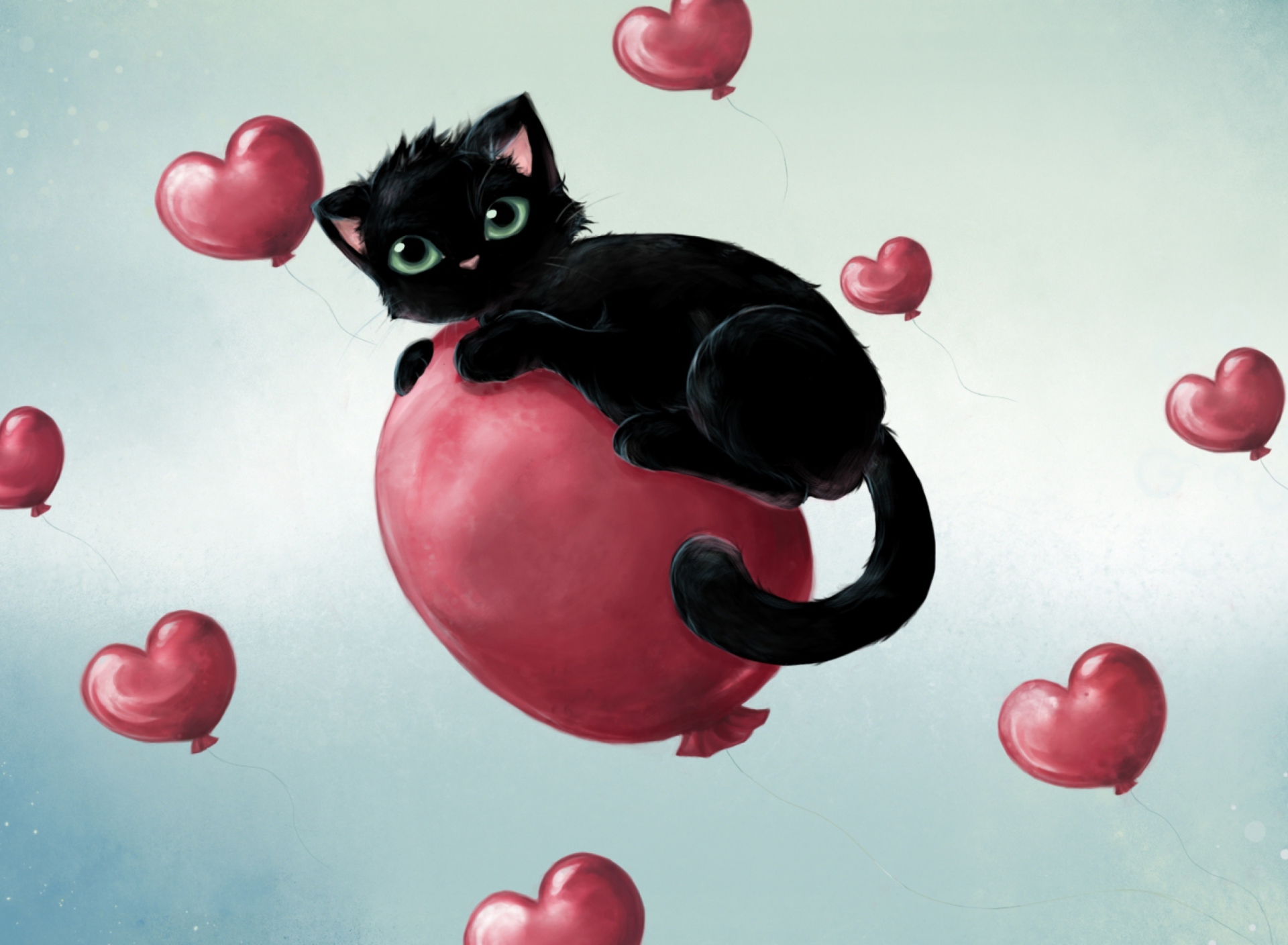 Black Cat O Heart wallpaper 1920x1408
