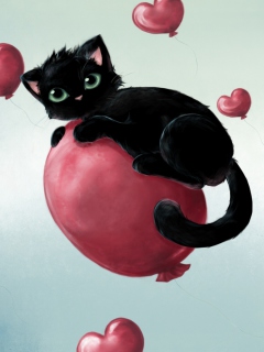 Black Cat O Heart wallpaper 240x320