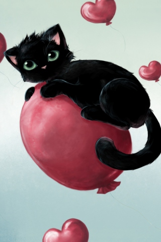 Das Black Cat O Heart Wallpaper 320x480