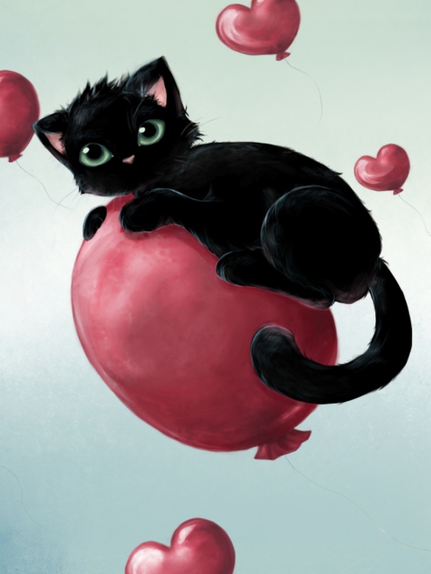 Fondo de pantalla Black Cat O Heart 480x640