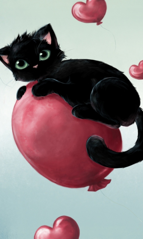 Black Cat O Heart wallpaper 480x800