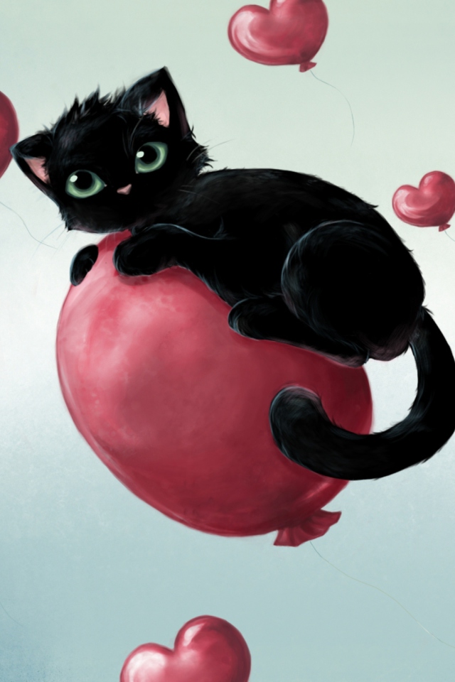 Black Cat O Heart wallpaper 640x960