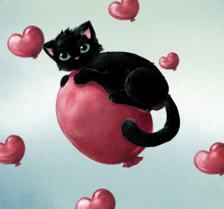 Kostenloses Black Cat O Heart Wallpaper für 208x208