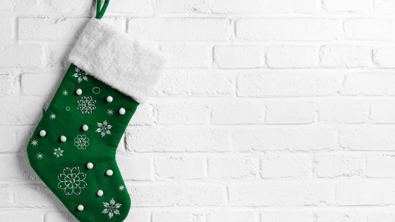 Green Christmas Stocking wallpaper 1366x768