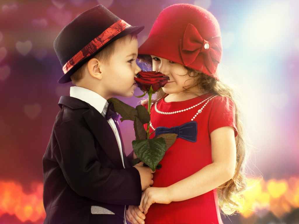 Das Cute Kids Couple With Rose Wallpaper 1024x768