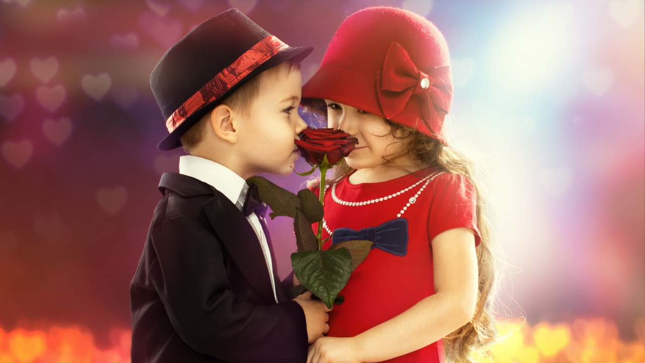 Das Cute Kids Couple With Rose Wallpaper 1280x720