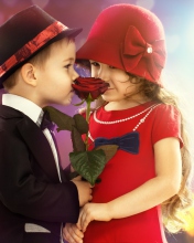 Cute Kids Couple With Rose wallpaper 176x220