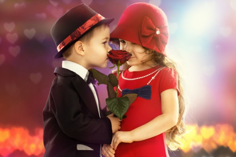 Обои Cute Kids Couple With Rose 480x320