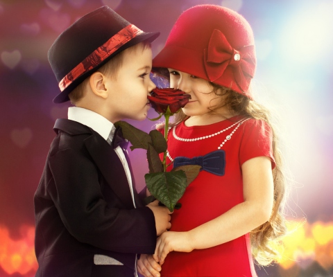 Cute Kids Couple With Rose wallpaper 480x400