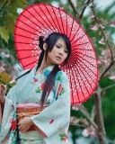 Girl In Kimono And Japanese Umbrella screenshot #1 128x160