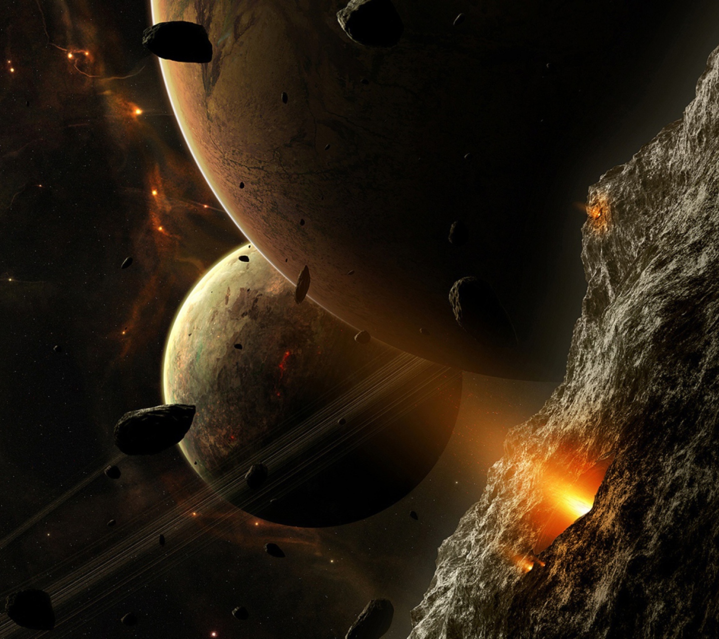 Fondo de pantalla Asteroids And Planets 1440x1280
