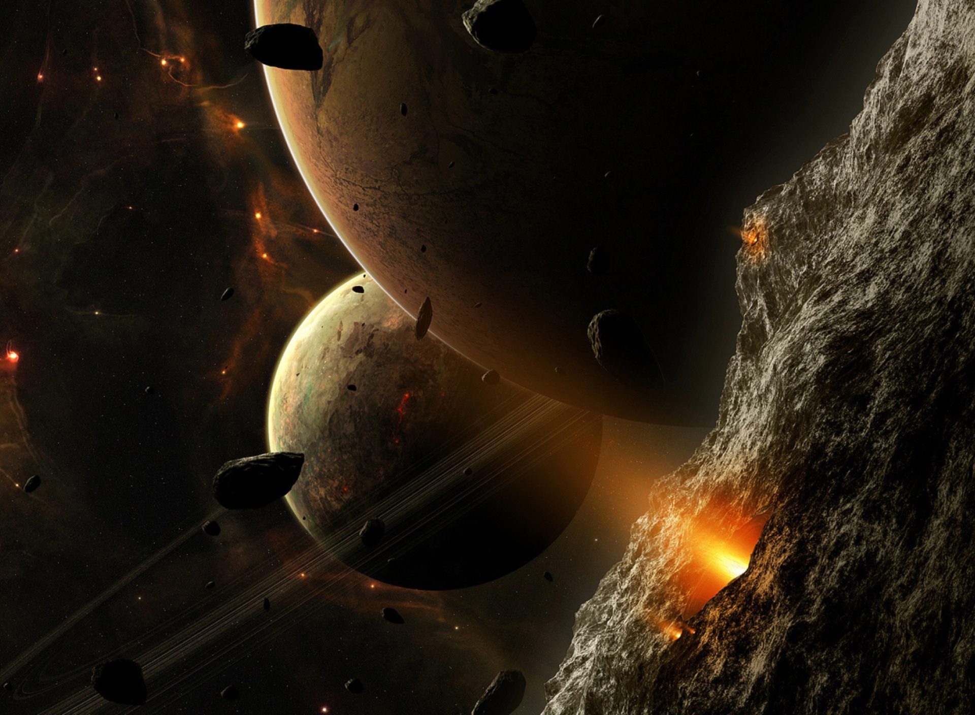Das Asteroids And Planets Wallpaper 1920x1408