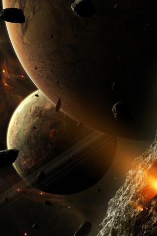 Das Asteroids And Planets Wallpaper 320x480