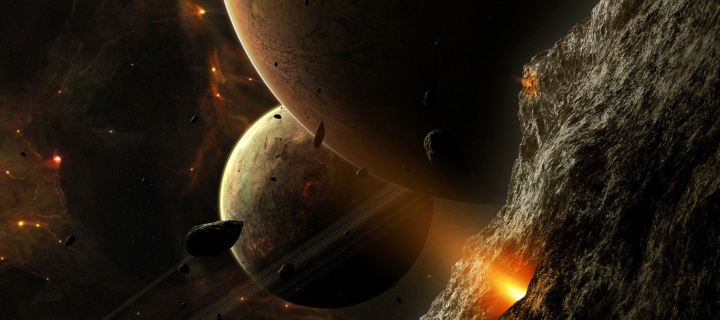 Das Asteroids And Planets Wallpaper 720x320