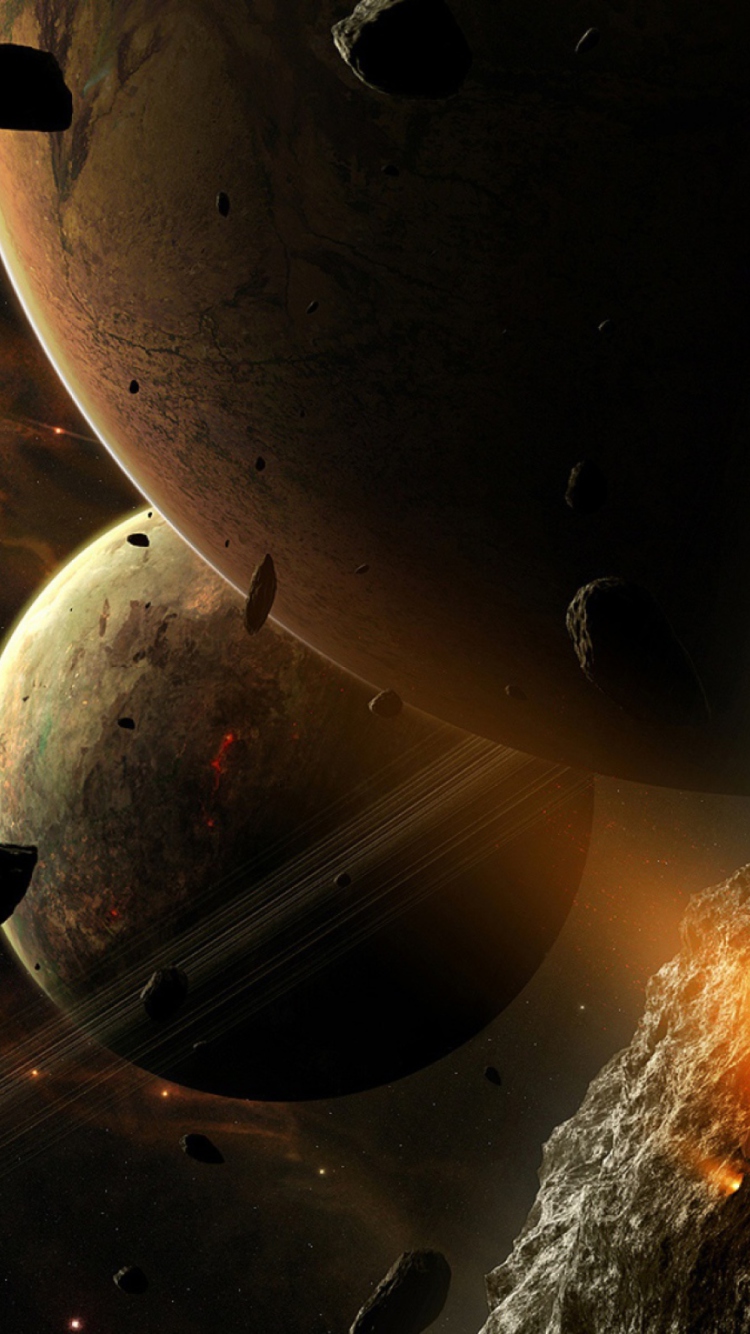 Das Asteroids And Planets Wallpaper 750x1334