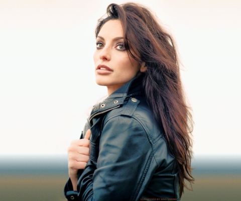 Beautiful Brunette Wearing Black Leather Jacket wallpaper 480x400