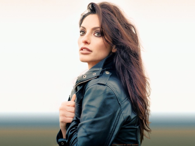 Beautiful Brunette Wearing Black Leather Jacket wallpaper 640x480