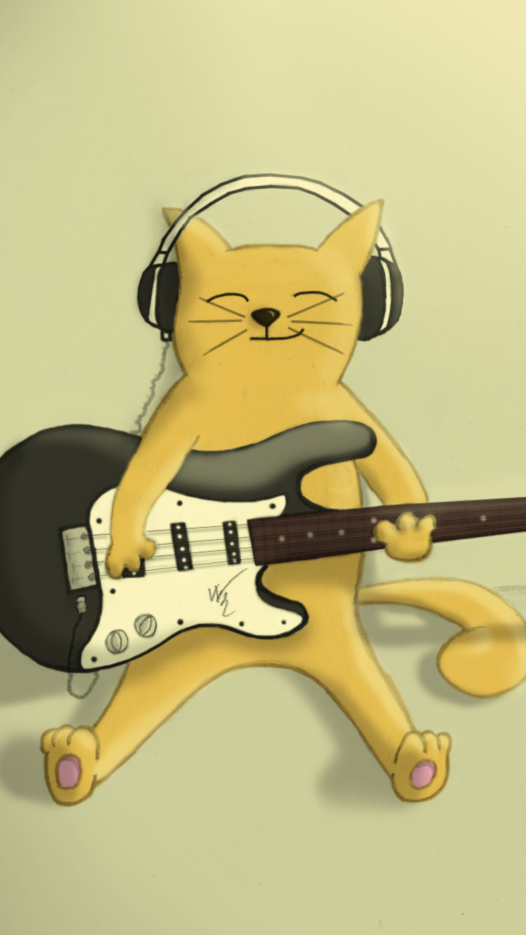 Drawing Of Funny Cat Playing Guitar wallpaper 1080x1920