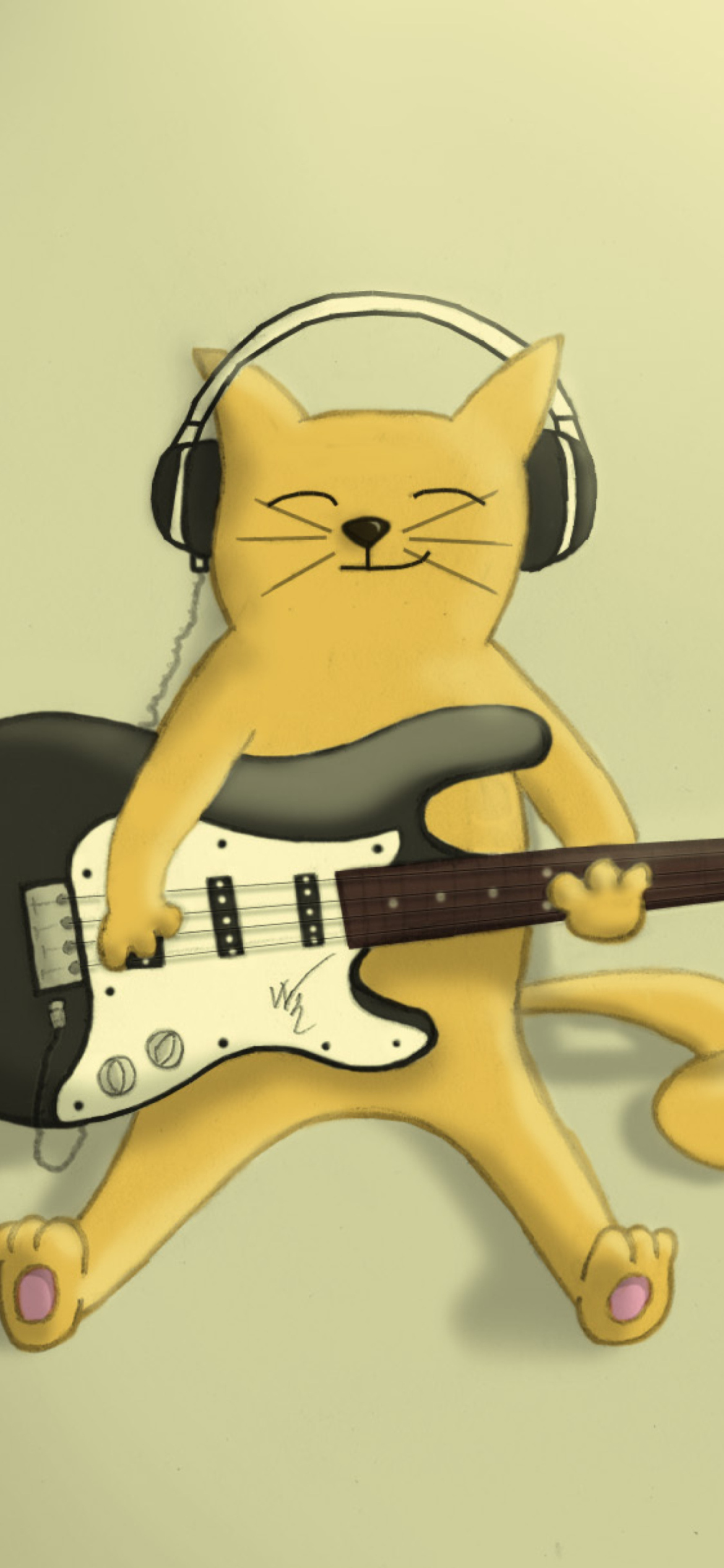 Das Drawing Of Funny Cat Playing Guitar Wallpaper 1170x2532