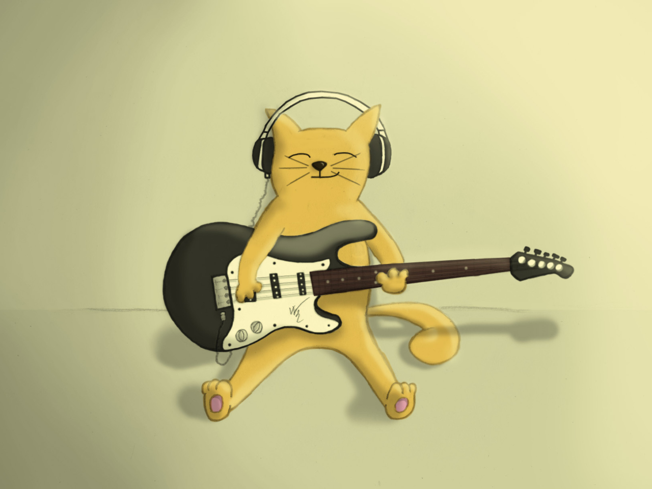 Drawing Of Funny Cat Playing Guitar wallpaper 1280x960