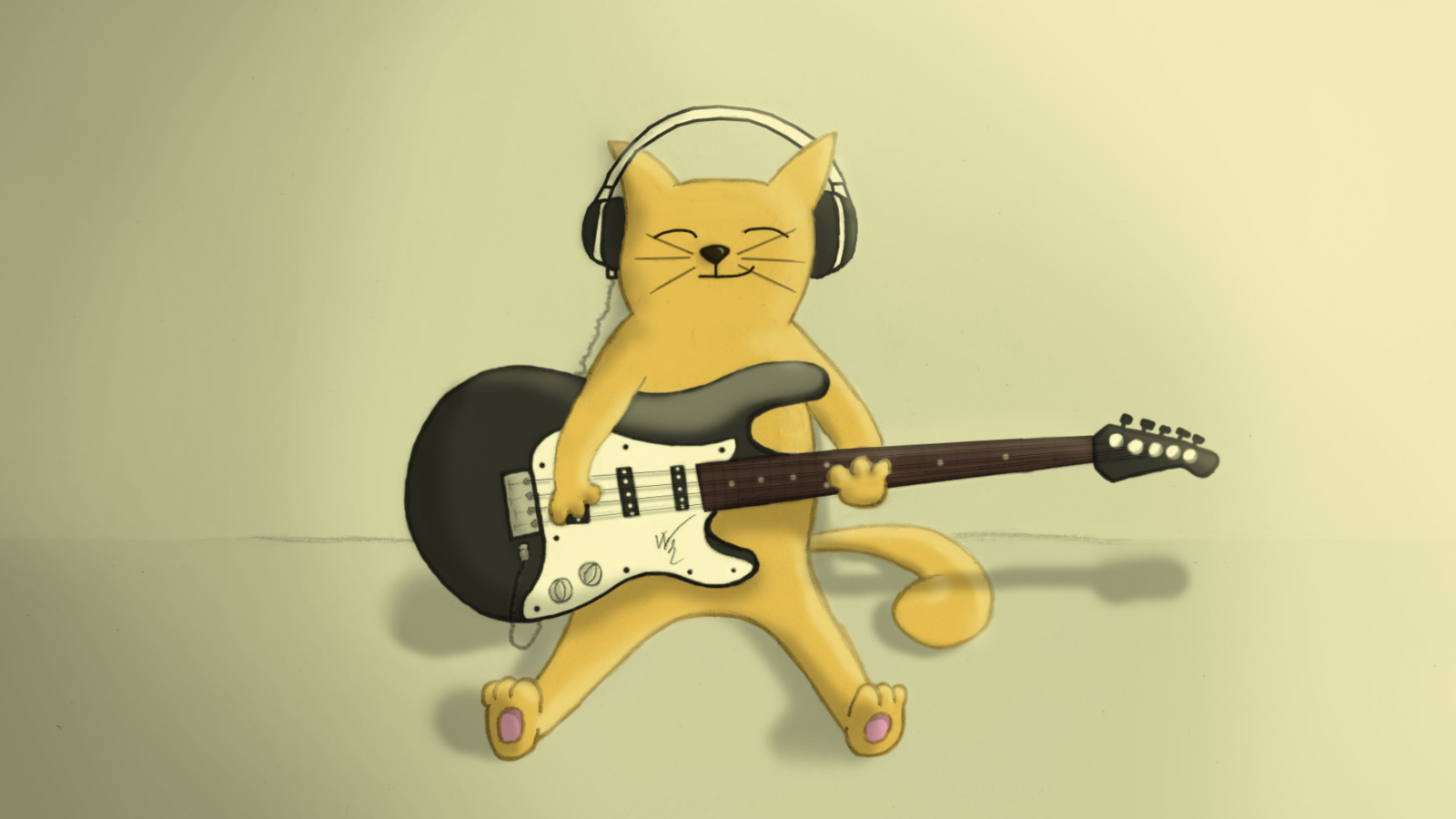 Das Drawing Of Funny Cat Playing Guitar Wallpaper 1600x900
