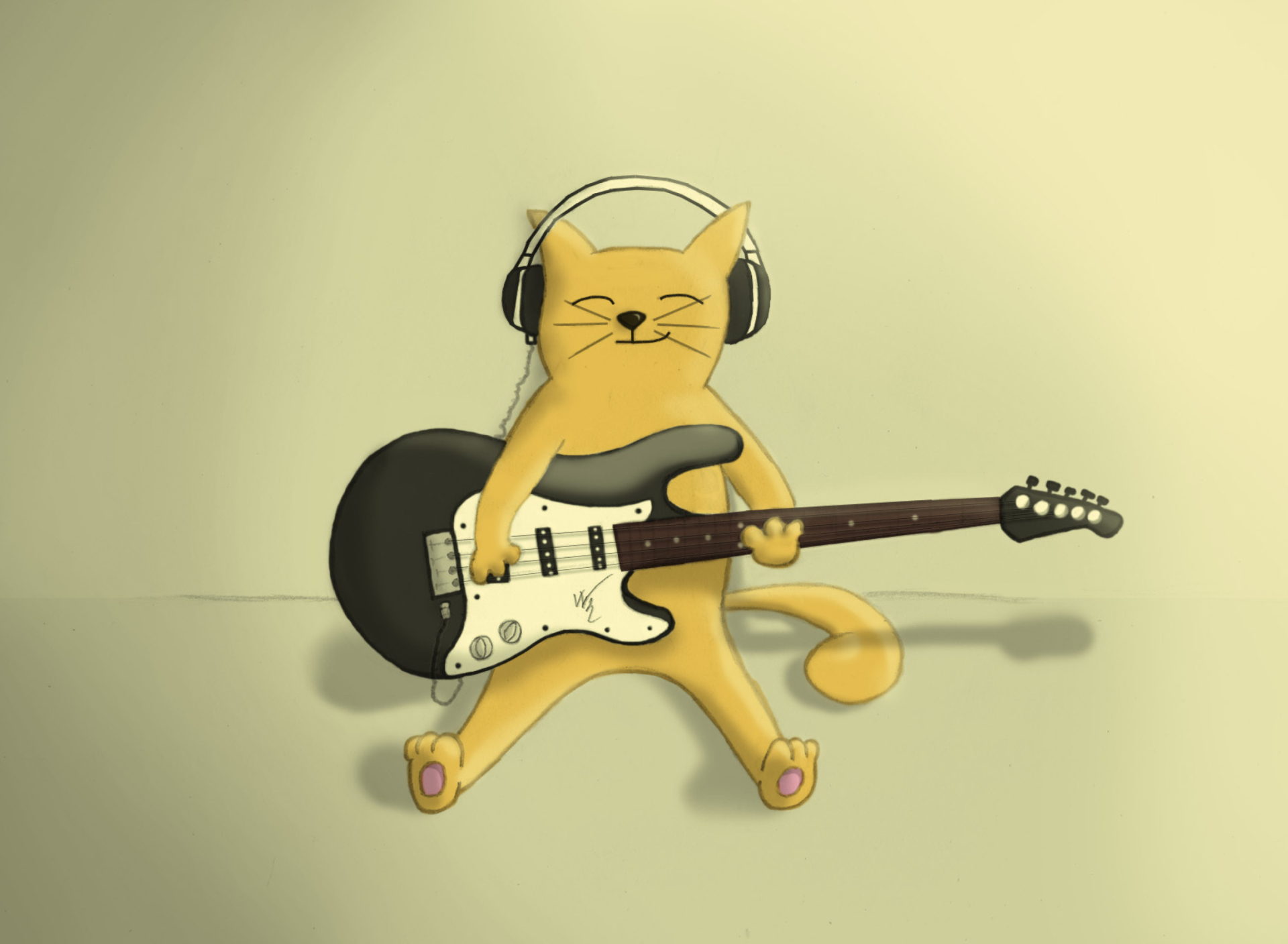 Das Drawing Of Funny Cat Playing Guitar Wallpaper 1920x1408