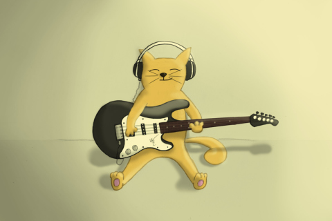 Drawing Of Funny Cat Playing Guitar wallpaper 480x320