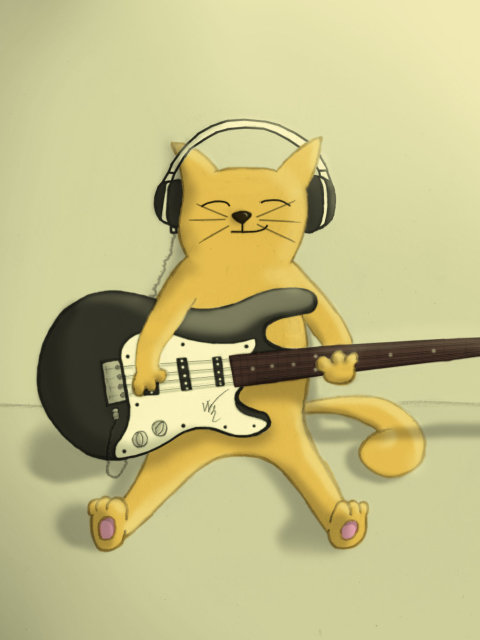 Drawing Of Funny Cat Playing Guitar screenshot #1 480x640