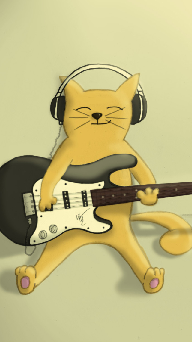 Sfondi Drawing Of Funny Cat Playing Guitar 640x1136