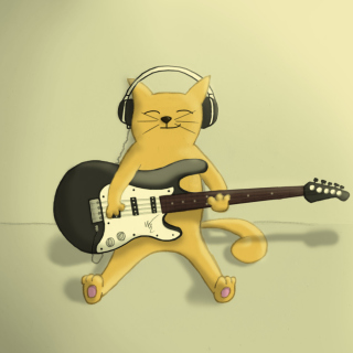 Drawing Of Funny Cat Playing Guitar - Obrázkek zdarma pro 208x208