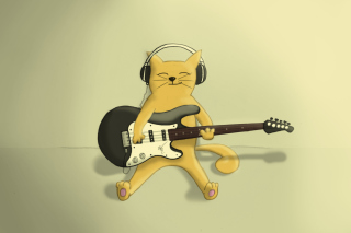 Drawing Of Funny Cat Playing Guitar - Obrázkek zdarma 