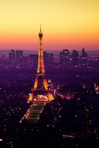 Das Eiffel Tower And Paris City Lights Wallpaper 320x480