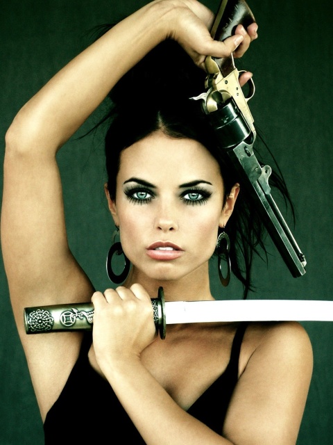 Warrior girl with swords wallpaper 480x640