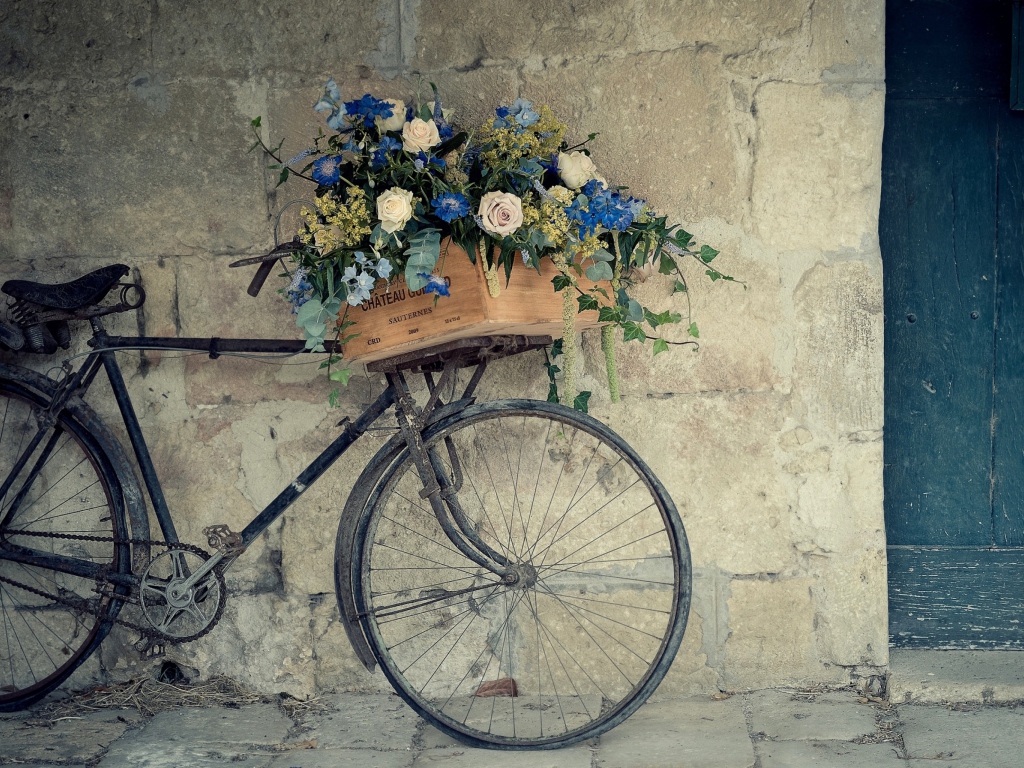 Bicycle With Basket Full Of Flowers wallpaper 1024x768