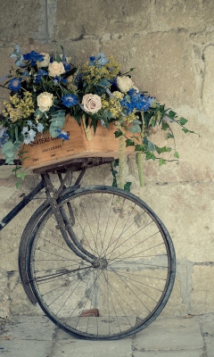 Das Bicycle With Basket Full Of Flowers Wallpaper 240x400