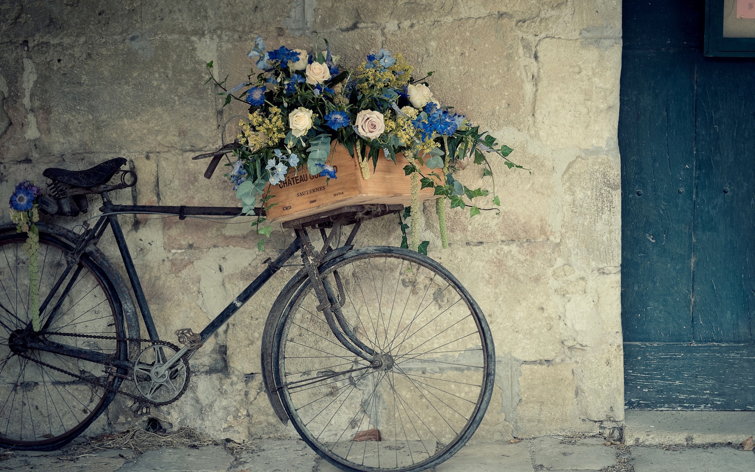 Sfondi Bicycle With Basket Full Of Flowers 2560x1600
