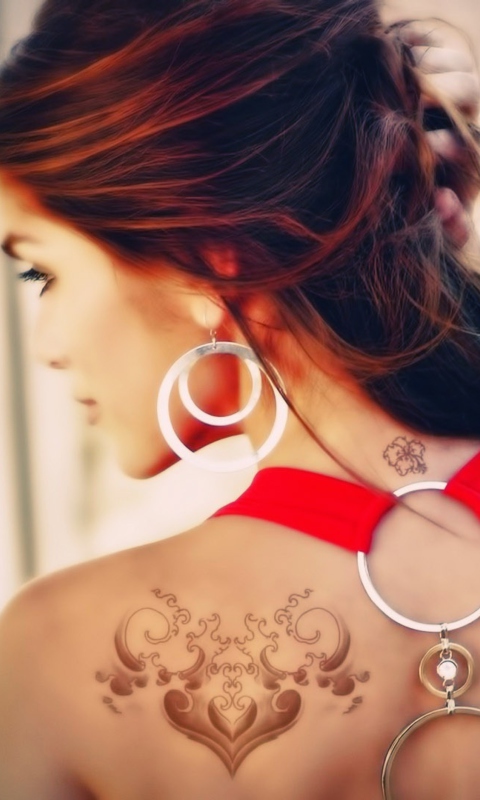 Girl With Tattoo On Her Back wallpaper 480x800